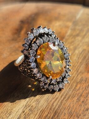Citrine Cz Halo Cocktail Ring - Women's Jewelry